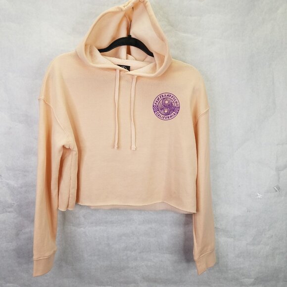 San Franpsycho Yin-Yang Crop Hoodie Women's Small Sweatshirt Blush Pink Purple - Picture 3 of 16